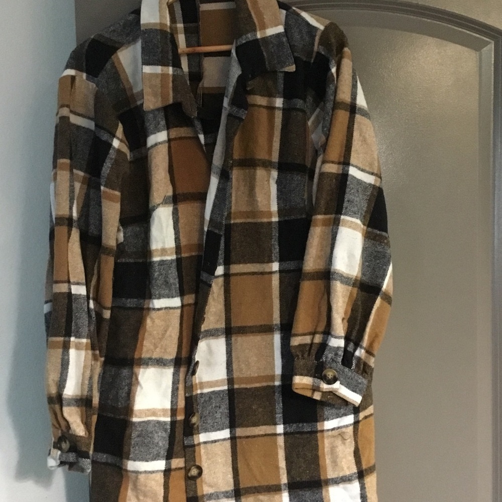 SHEIN Plaid Sweater - Black, White, Brown